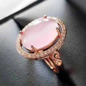 NEW PINK ROSE GOLD DIAMOND 925 STERLING ADJUSTABLE RING, CUTE RING, SHINY RING.